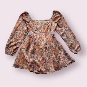 On You Pink Floral Cut Out Long Sleeve Dress Medium
